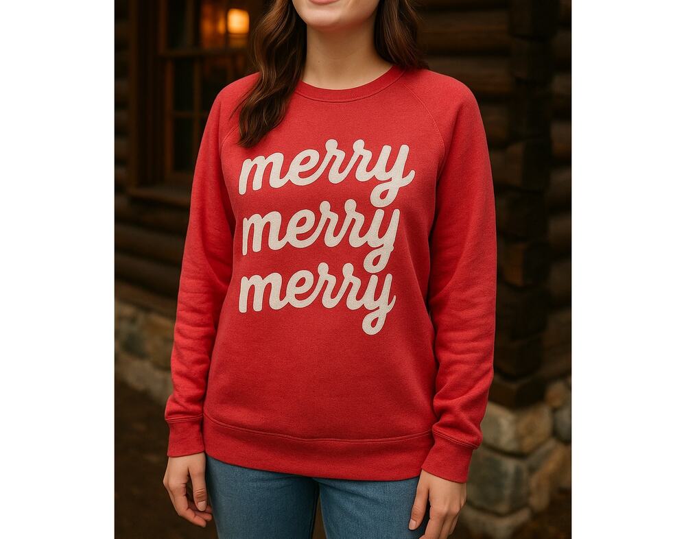 Alternative Apparel "Merry Merry Merry" Red Christmas Sweatshirt Size XL
